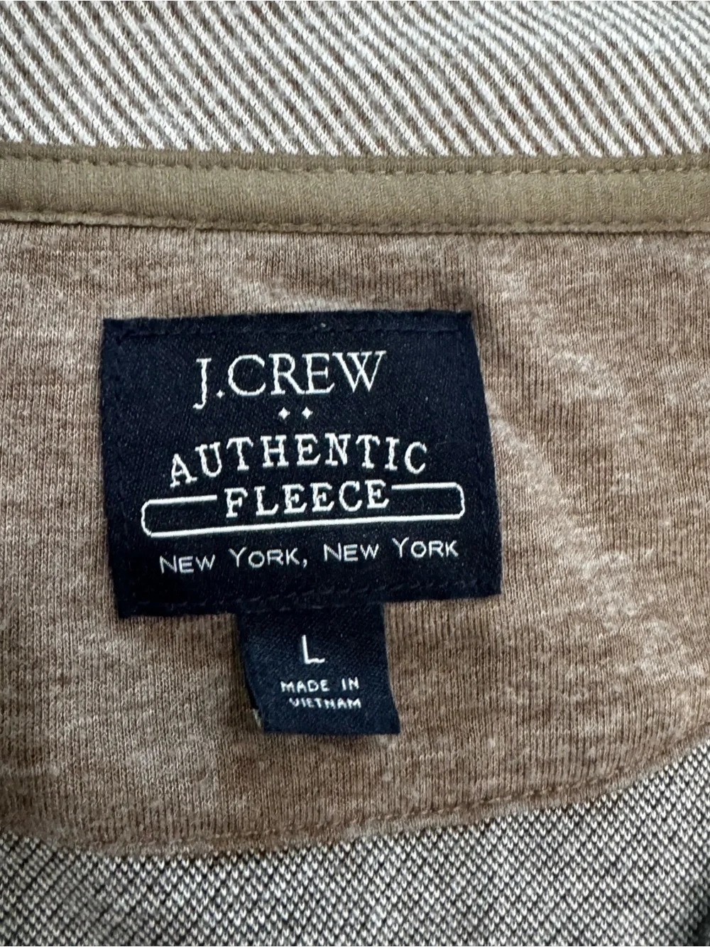 J.Crew Authentic Fleece Men’s Large Quarter Zip Pullover Taupe Heather